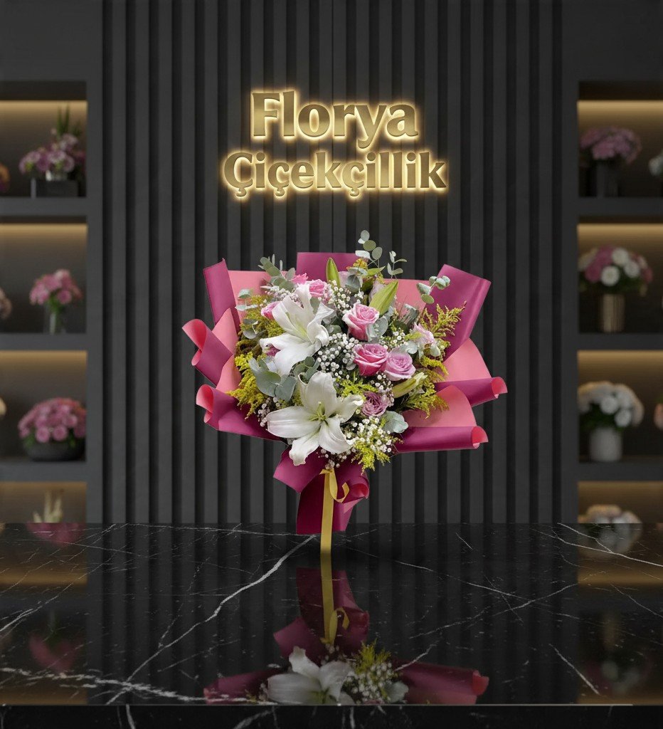 Zarafetin Işıltısı: Beyaz Lilyum ve Pembe Gül Buketi