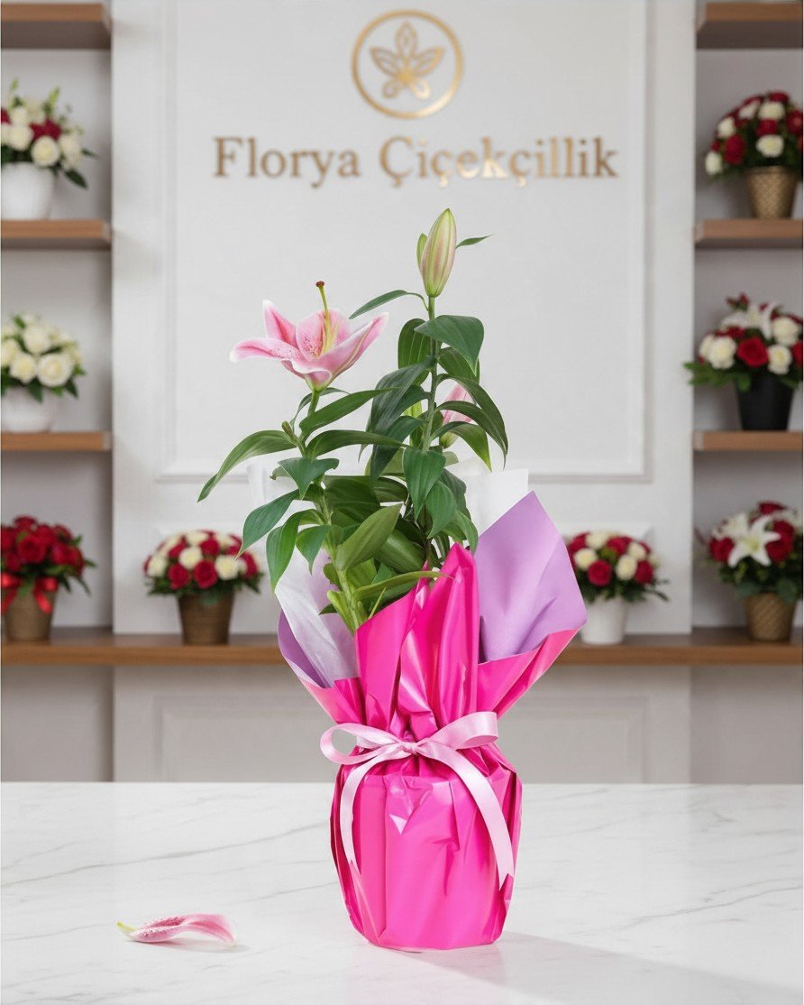 Pembe Zarafet: Saksıda Canlı Pembe Lilyum Aranjmanı