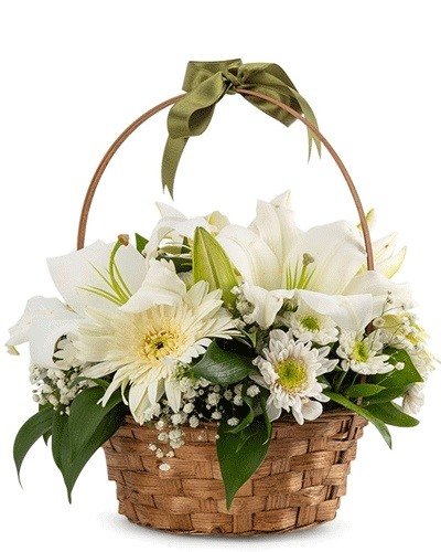 Masumiyet Zarafeti Beyaz Lilyum ve Gerbera Çiçek Sepeti