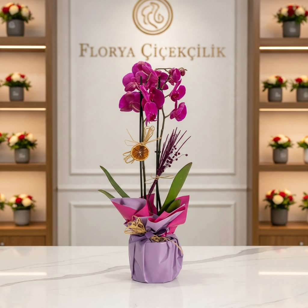 Mor Zarafet Phalaenopsis Orkide Aranjmanı
