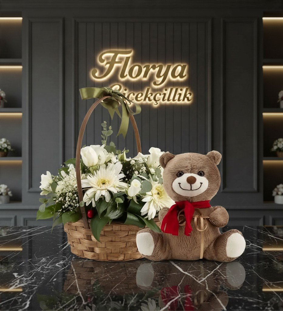Masumiyet Sepeti: Beyaz Güller, Papatyalar ve Sevimli Peluş Ayıcık