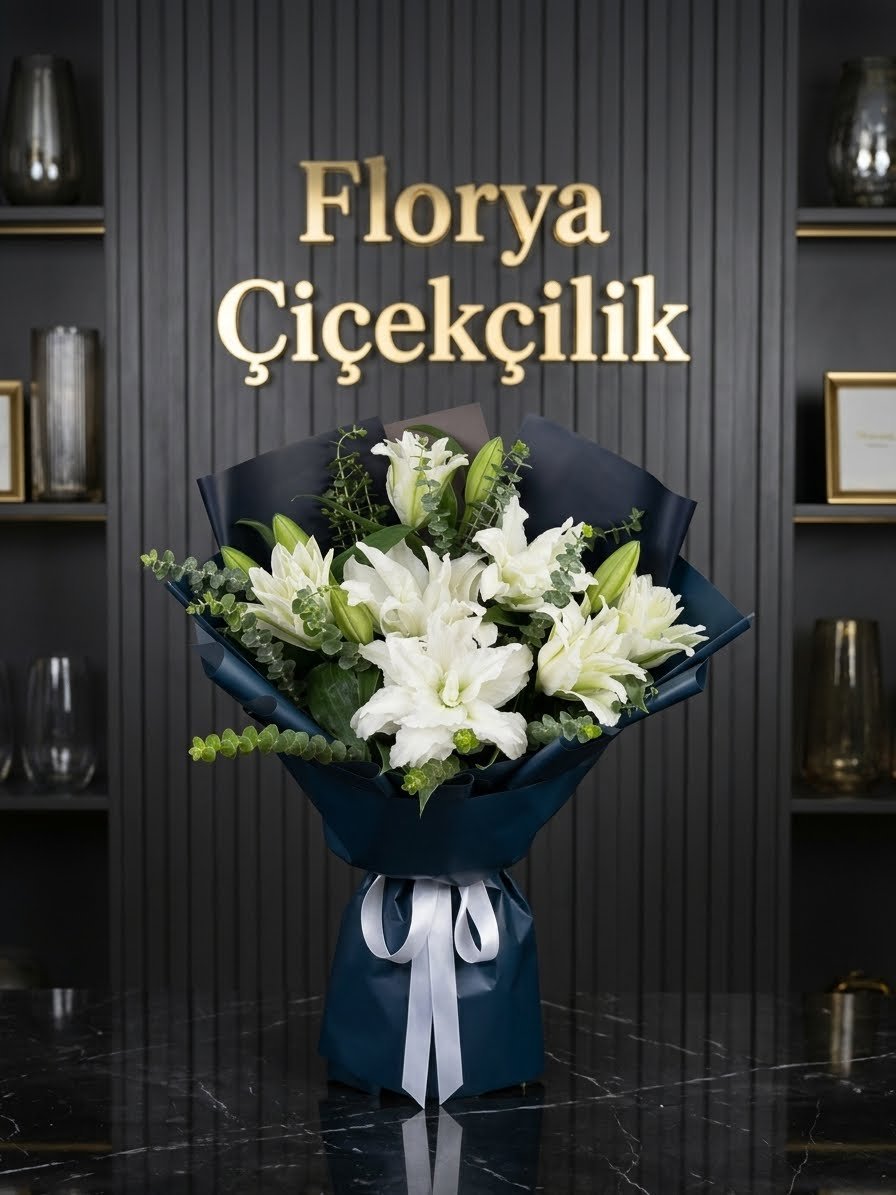 Saf Zarafet Katmerli Beyaz Liliyum Buketi
