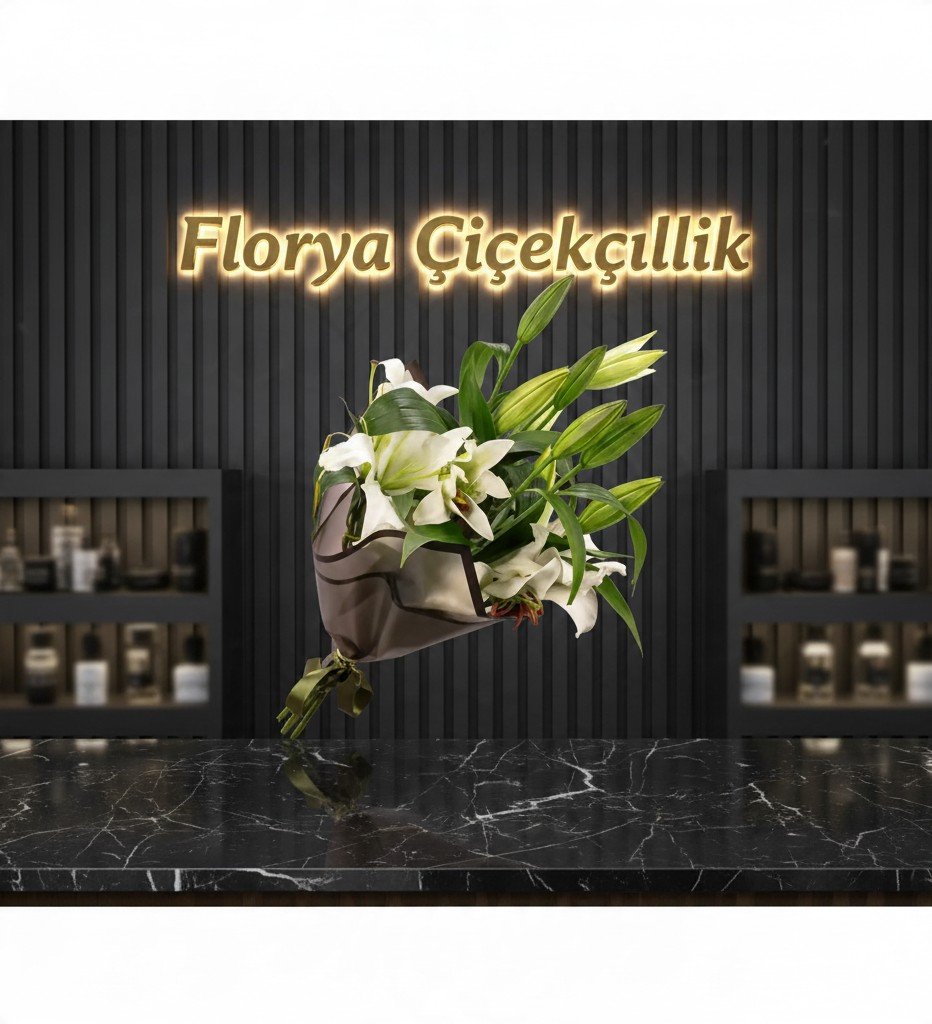 Bembeyaz Zarafet Beyaz Lilyum Buketi